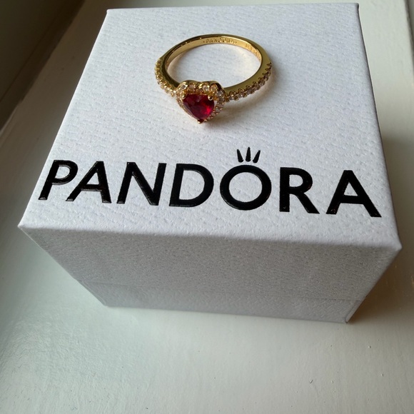 Pandora Gold Ring with Red Heart Gem - Picture 2 of 3